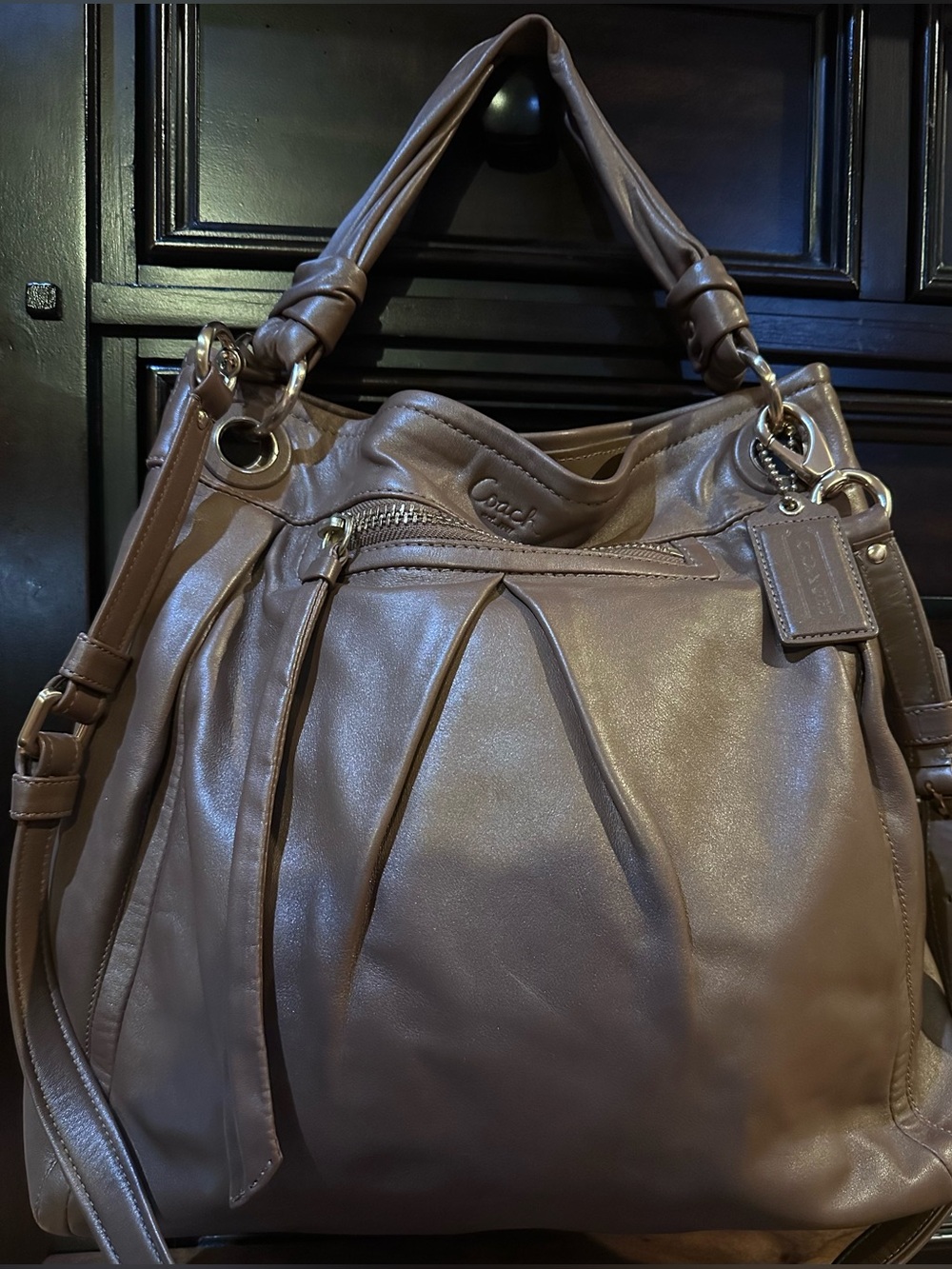 Coach Parker Hippie Brown Leather Bag with Pleated Front EXCELLENT CONDITION